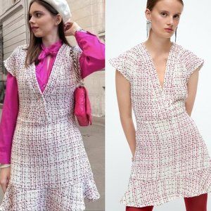 ZARA NWT Textured Weave Dress With Ruffle Multicolor XS